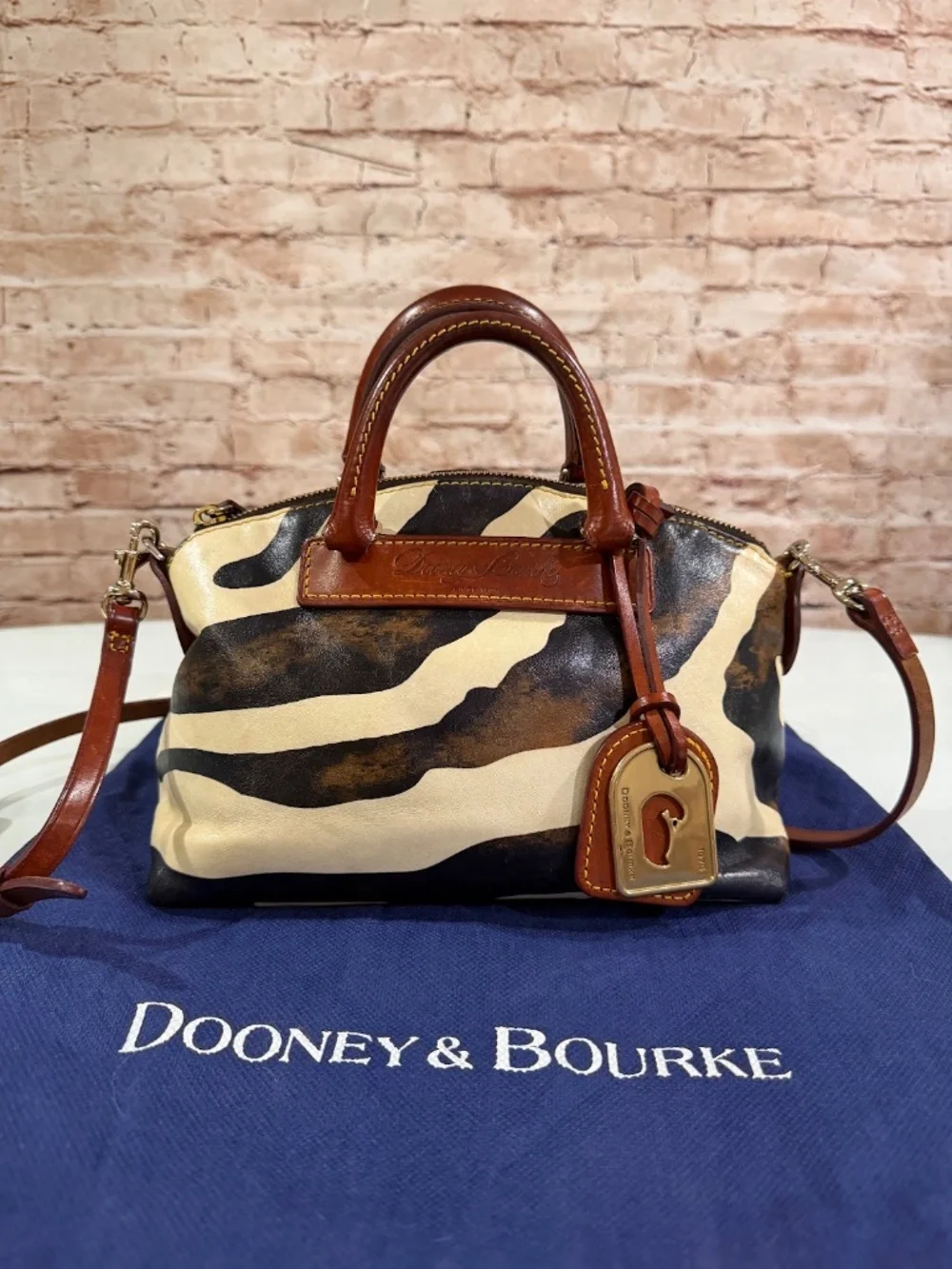 Vintage Dooney & Bourke Florentine Vacchetta Leather Zebra Mini Satchel Bag
